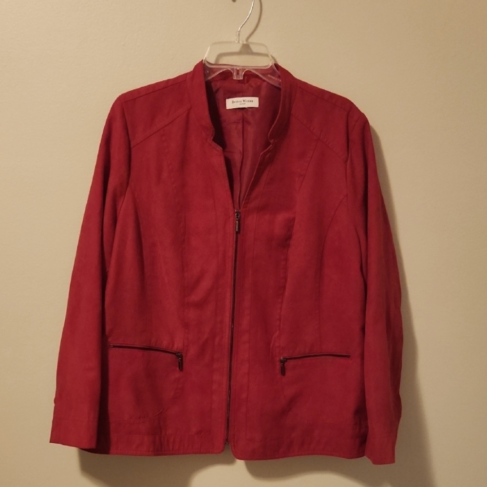 Studio Works Women's Red Jacket/Blazer Brushed Suede Feel Approx XL